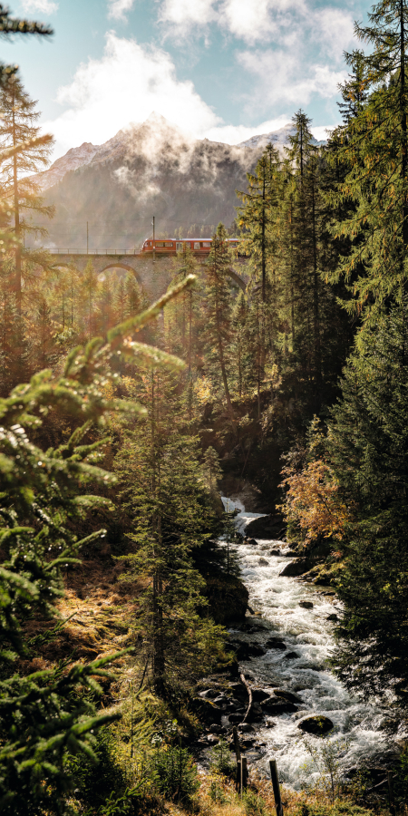 Die Rhätische Bahn zwischen Bergün und Preda (Foto: © Schweiz Tourismus / André Meier) Die Rhätische Bahn zwischen Bergün und Preda