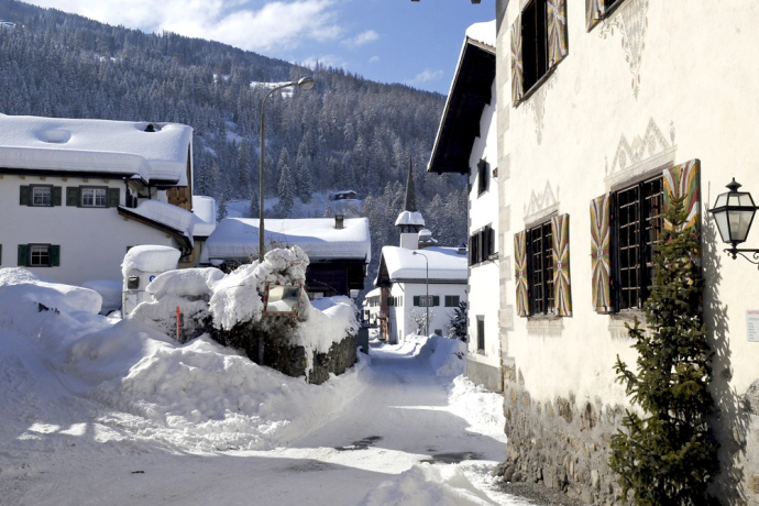 The romantic village of Fideris with patrician houses The romantic village of Fideris with patrician houses