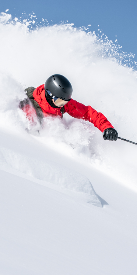 A skier in deep snow